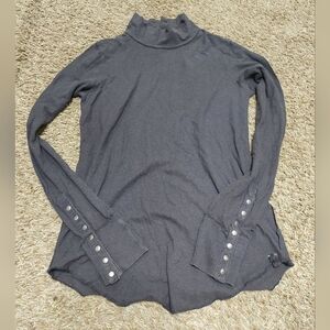 We The Free Charcoal Button Sleeve Top